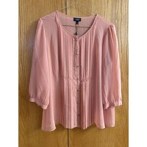 NWT‎ Talbots Top Wms 12P Coral Pink Chiffon Blouse Pleated Sheer Pin Tuck Pretty